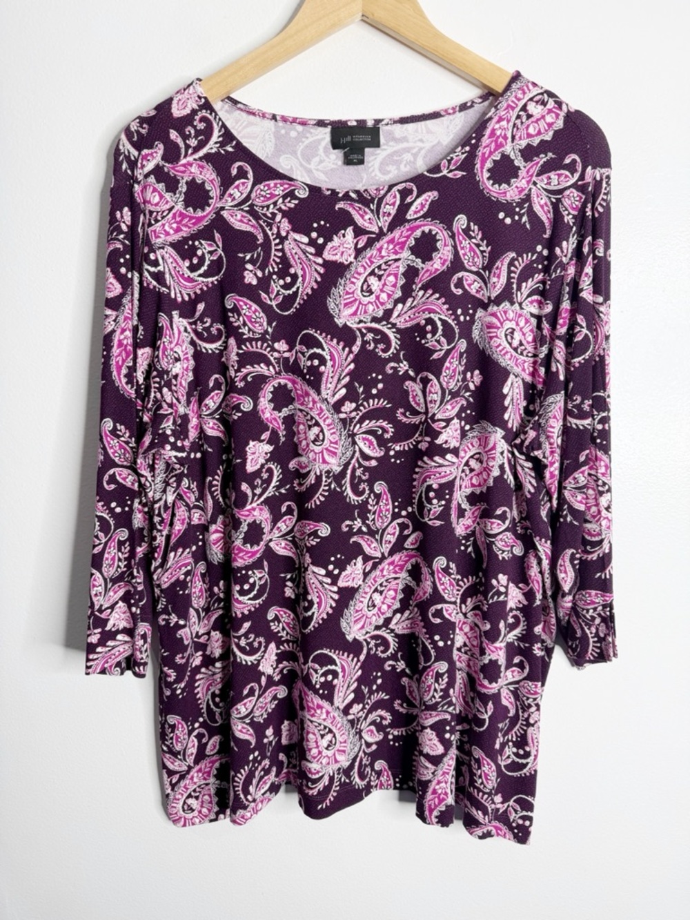 NWT J. Jill Wearever Ballet Sleeves Crew‎ Neck Top Purple Paisley Print XL Flowy
